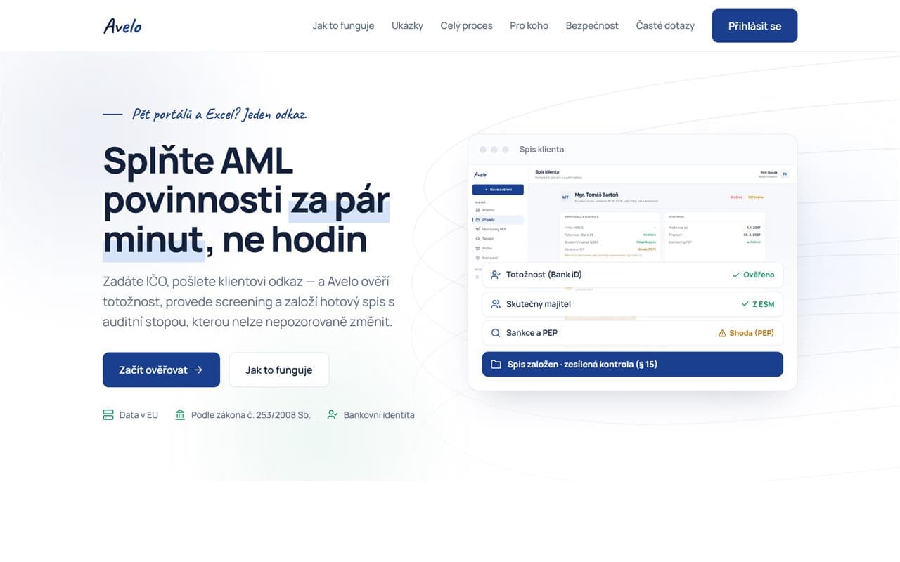 Avelo — landing page produktu